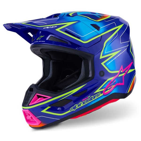 Cross Alpinestars S-M7 Blu fuso Rosa Giallo fluo lucido Cross Alpinestars S-M7 Blu fuso Rosa Giallo fluo lucido