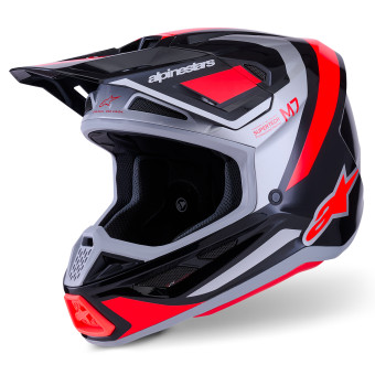 Cross Alpinestars S-M7 Rise Nero Argento Rosso Fluo Lucido
