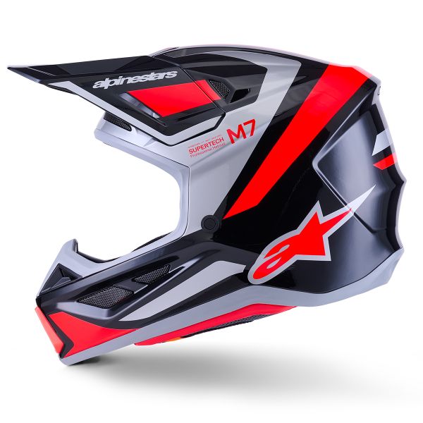 Alpinestars S-M7 Rise Nero Argento Rosso Fluo Lucido