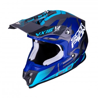 Casque Cross Scorpion VX-16 Air Albion Argento Opaco Blu Casque Cross Scorpion VX-16 Air Albion Argento Opaco Blu