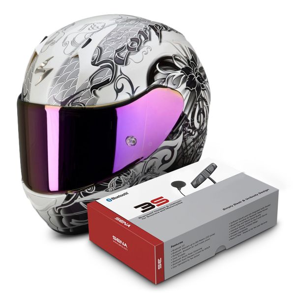 Integrale Scorpion EXO 410 Air Orchid Bianco Nacre + Sena 3S Bluetooth Kit