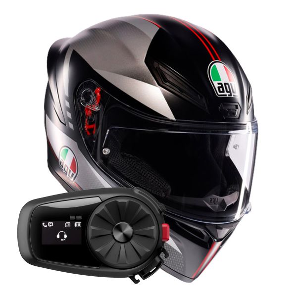 Integrale AGV K1 S Lap Matt Black Grey Red + Kit Bluetooth 5S Solo