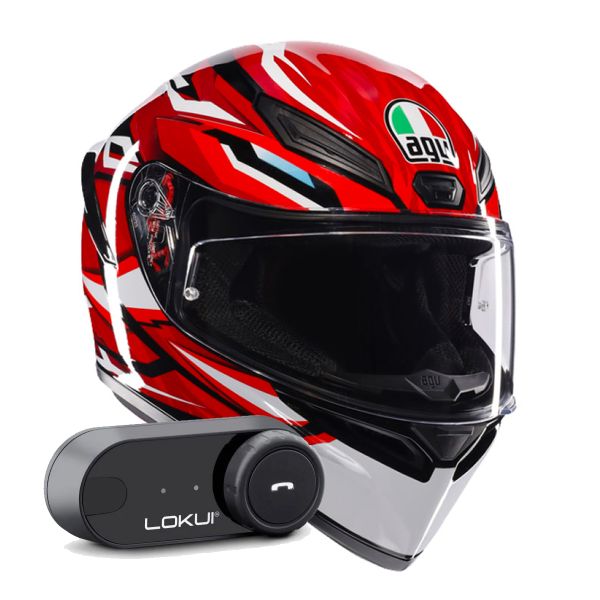 Integrale AGV K1 S Lion Black Red White + Kit Bluetooth Lokui K30 Integrale AGV K1 S Lion Black Red White + Kit Bluetooth Lokui K30