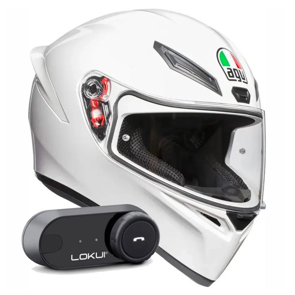 Integrale AGV K1 S Mono White + Kit Bluetooth Lokui K30 Integrale AGV K1 S Mono White + Kit Bluetooth Lokui K30