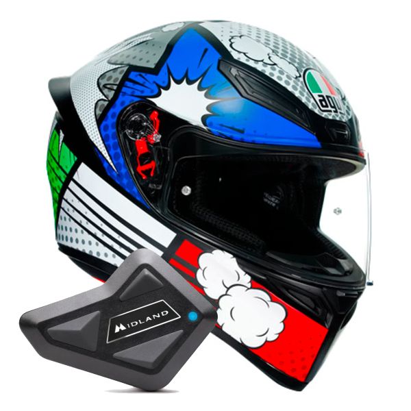 Integrale AGV K1 S Multi Bang Matt Italy Blue + Kit Bluetooth BT Mini