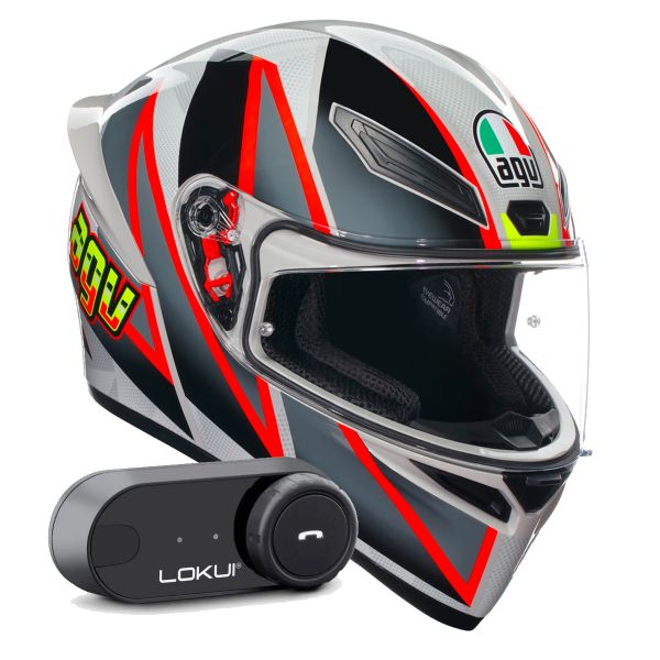 Integrale AGV K1 S Multi Blipper Grey Red + Kit Bluetooth Lokui K30