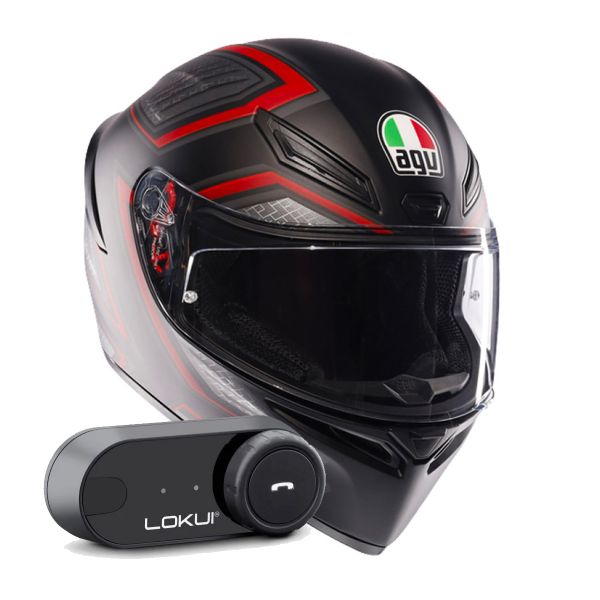 Integrale AGV K1 S Sling Matt Black Red + Kit Bluetooth Lokui K30