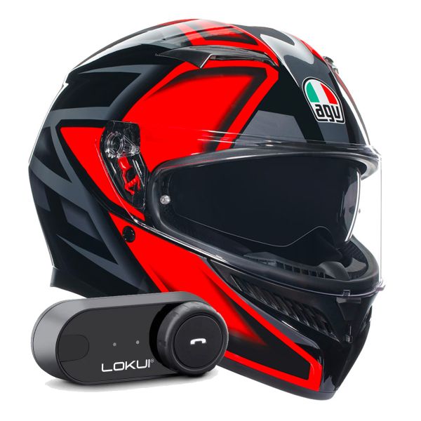 Integrale AGV K3 Multi Compound Black Red + Kit Bluetooth Lokui K30