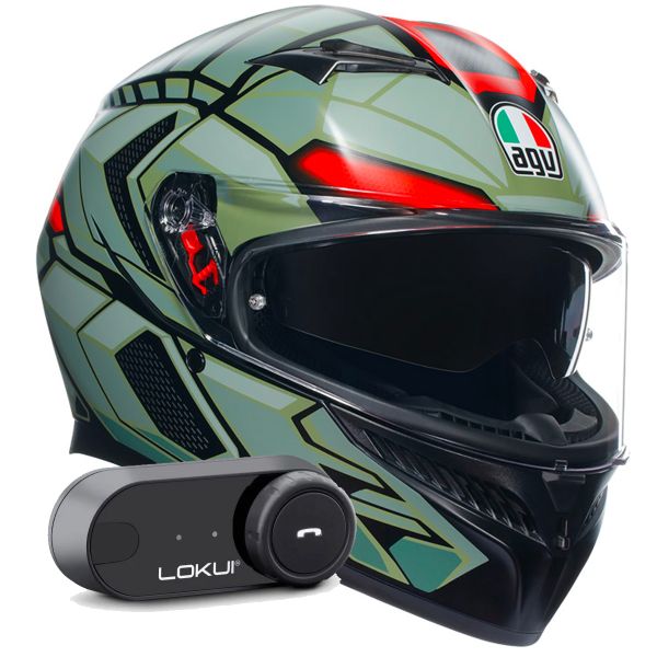Integrale AGV K3 Multi Decept Matt Black Green Red + Kit Bluetooth Lokui K30