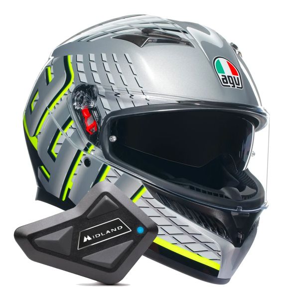 Casco Integrale AGV K3 E2206 - Fortify Grigio/Nero/Giallo Fluorescente - Taglia XXL - Con Pinlock 70 Max Vision