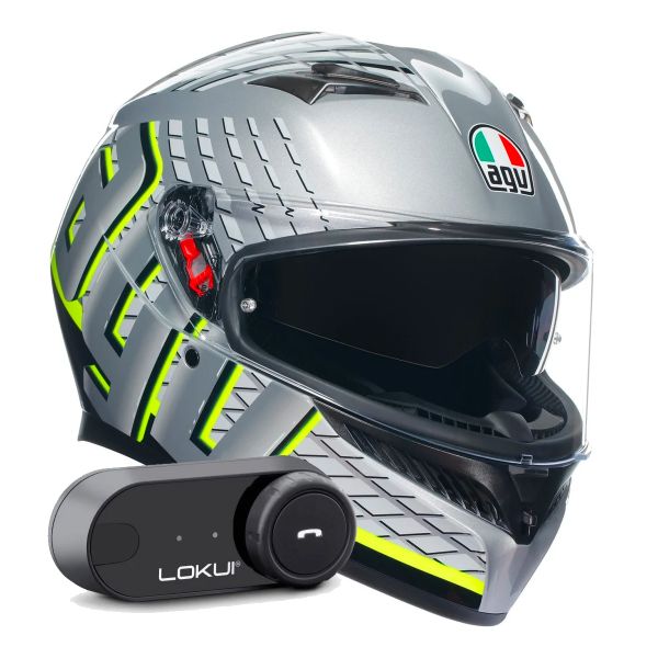 Integrale AGV K3 Multi Fortify Grey Black Yellow Fluo + Kit Bluetooth Lokui K30