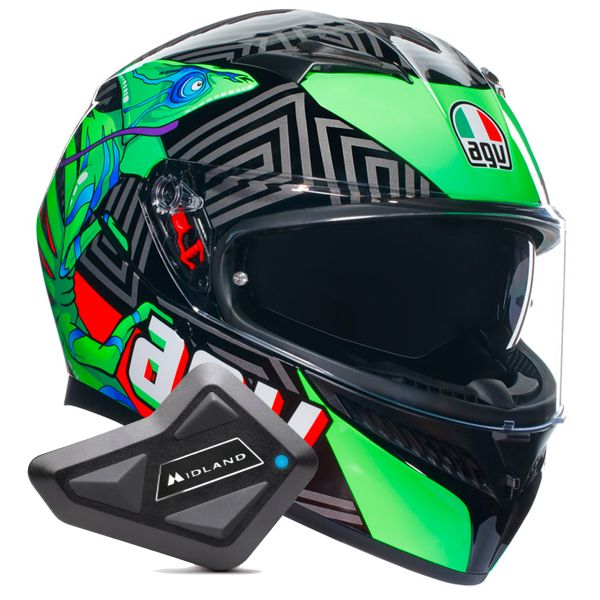 Integrale AGV K3 Multi Kameleon Black Red Green + Kit Bluetooth BT Mini
