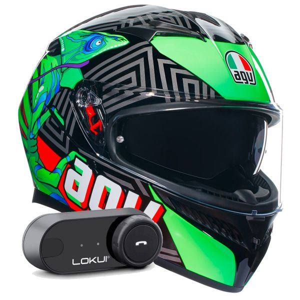 Integrale AGV K3 Multi Kameleon Black Red Green + Kit Bluetooth Lokui K30