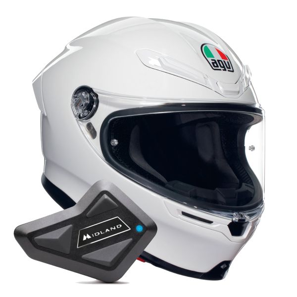 Integrale AGV K6 S Mono White + Kit Bluetooth BT Mini