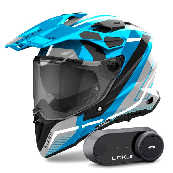 Integrale Airoh Commander 2 Mavick Cerulean Blue + Kit Bluetooth Lokui K30