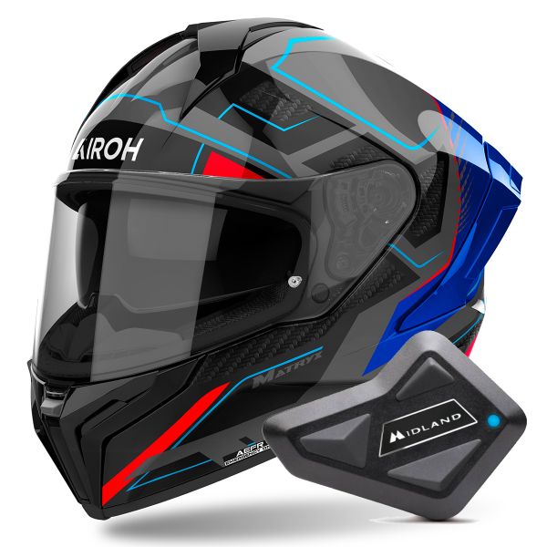 Integrale Airoh Matryx Rocket Blue Red + Kit Bluetooth BT Mini