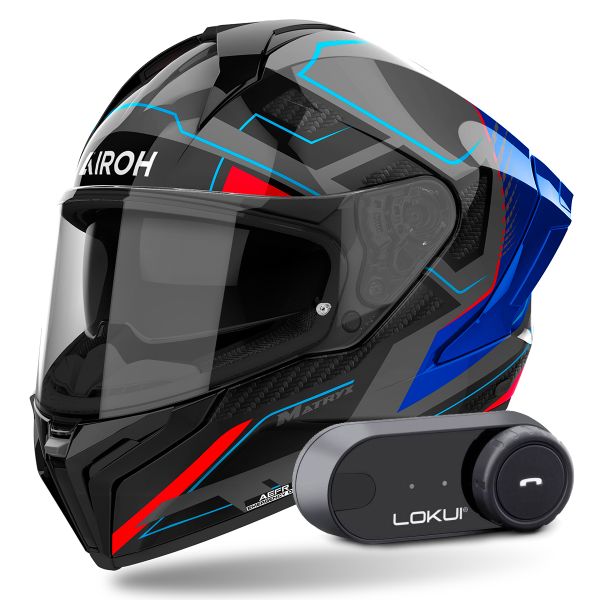 Integrale Airoh Matryx Rocket Blue Red + Kit Bluetooth Lokui K30