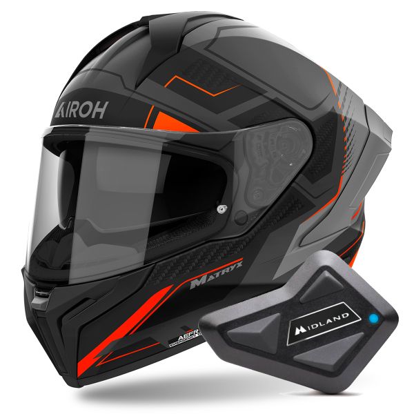 Integrale Airoh Matryx Rocket Orange Matt + Kit Bluetooth BT Mini