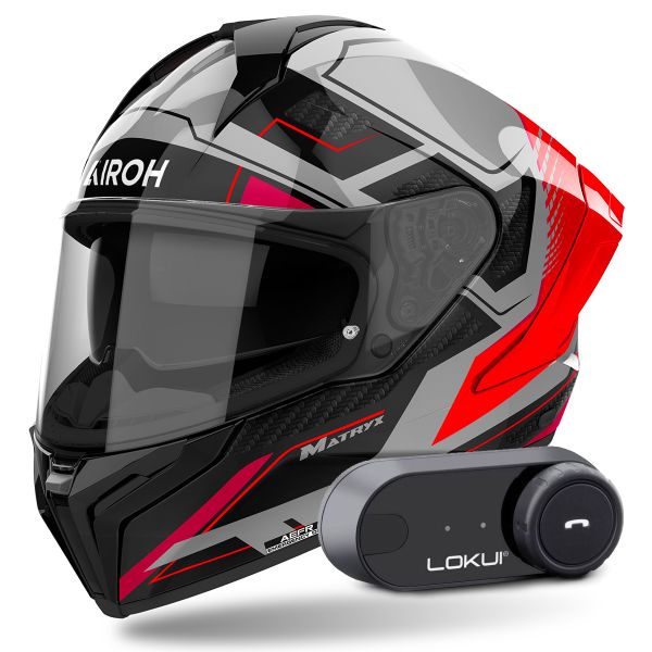 Integrale Airoh Matryx Rocket Red Fluo + Kit Bluetooth Lokui K30