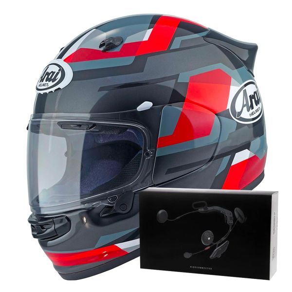 Integrale Arai Quantic Abstract Red Grey Black + Kit bluetooth ACS10