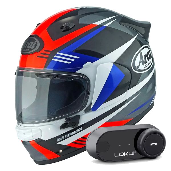 Integrale Arai Quantic Mark Red Blue Black + Kit Bluetooth Lokui K30