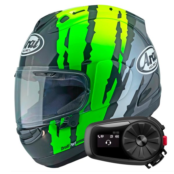 Integrale Arai RX-7V Evo Blade Yellow Green Black + Kit Bluetooth 5S Solo Integrale Arai RX-7V Evo Blade Yellow Green Black + Kit Bluetooth 5S Solo