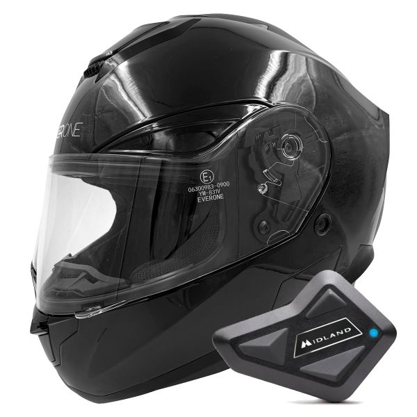 Integrale Everone X92RS Shiny Black + Kit Bluetooth BT Mini