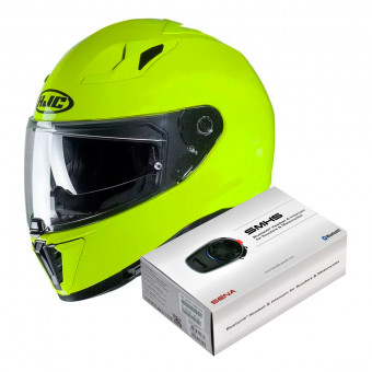 Integrale HJC i70 Fluo Green + Kit Bluetooth Sena SMH5 Solo