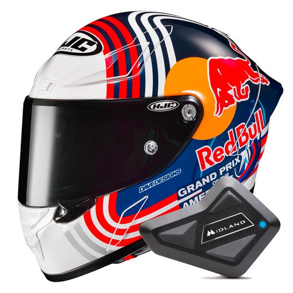 Integrale HJC RPHA1 Red Bull Austin GP MC21 + Kit Bluetooth BT Mini