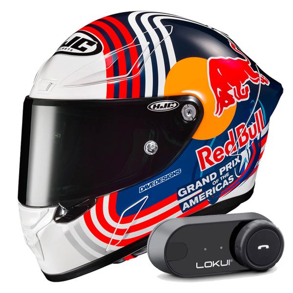 Integrale HJC RPHA1 Red Bull Austin GP MC21 + Kit Bluetooth Lokui K30