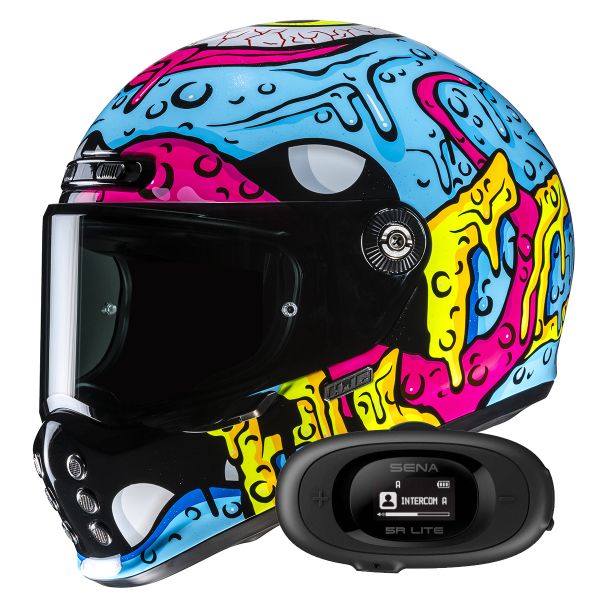 Integrale HJC V10 Squeeze MC28 + Kit bluetooth 5R Lite