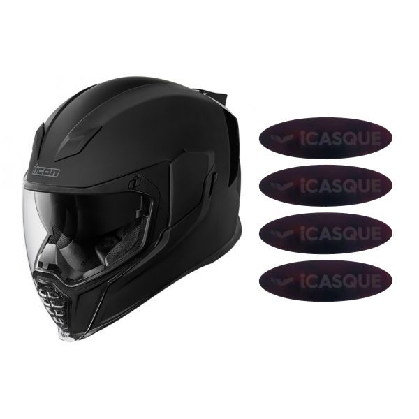 Pack Casco Moto + Adesivo riflettente casco : ICON Airflite Rubatone +  Adesivi Riflettenti iCasque Neri