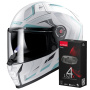 Casque Integrale LS2 Vector II Alizer Matt White Silver FF811 + Kit Bluetooth 4X Cardo