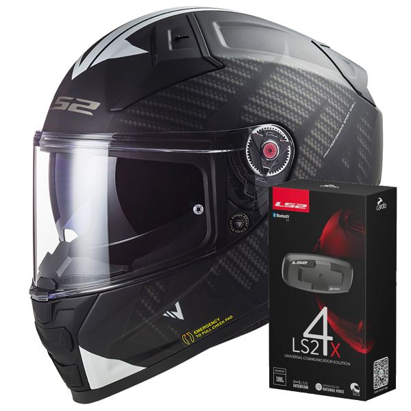 Integrale LS2 Vector II Splitter Black White FF811 + Kit Bluetooth 4X Cardo