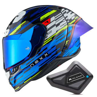Integrale Nexx X.R3R Glitch Racer Blue Neon + Kit Bluetooth BT Mini
