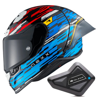Integrale Nexx X.R3R Glitch Racer Blue Red + Kit Bluetooth BT Mini