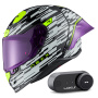 Casque Integrale Nexx X.R3R Glitch Racer White Neon + Kit Bluetooth Lokui K30