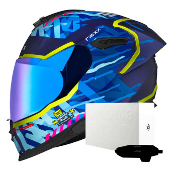 Casque Integrale Nexx Y.100R Urbangram Indigo Blue Matt + X.COM 3 Pro Casque Integrale Nexx Y.100R Urbangram Indigo Blue Matt + X.COM 3 Pro