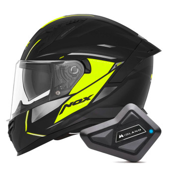 Integrale NOX N401 Xeno Matt Black Neon Yellow + Kit Bluetooth BT Mini