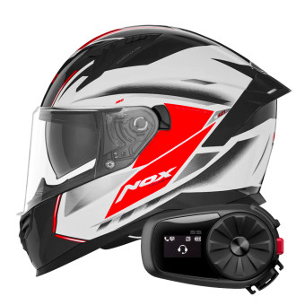 Integrale NOX N401 Xeno White Red + Kit Bluetooth 5S Solo
