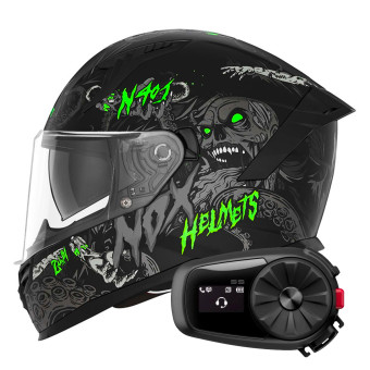 Integrale NOX N401 Zumbi Matt Black Neon Green + Kit Bluetooth 5S Solo