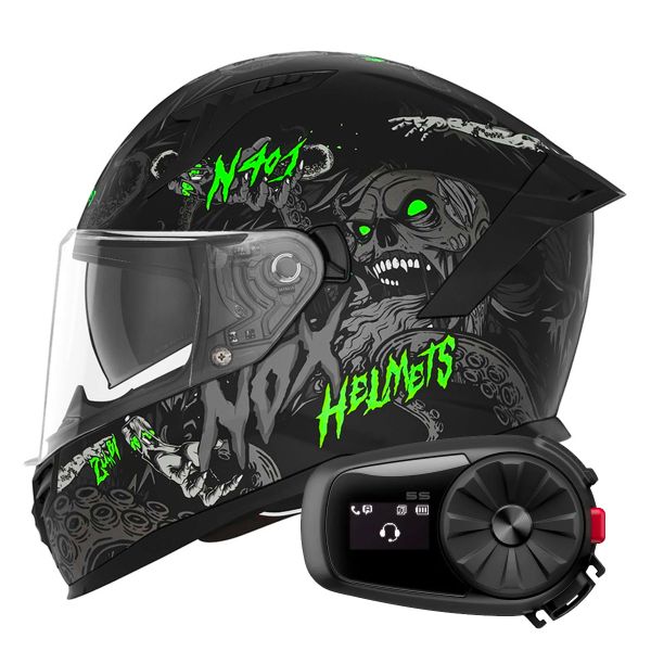 Integrale NOX N401 Zumbi Matt Black Neon Green + Kit Bluetooth 5S Solo