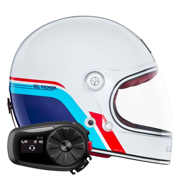 Integrale NOX Revenge Strobe Pearl White Blue Red + Kit Bluetooth 5S Solo