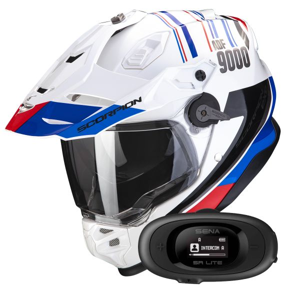 Integrale Scorpion ADF 9000 Air Desert White Blue Red + Kit bluetooth 5R Lite