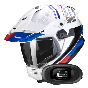 Casque Integrale Scorpion ADF 9000 Air Desert White Blue Red + Kit bluetooth 5R Lite Solo Casque Integrale Scorpion ADF 9000 Air Desert White Blue Red + Kit bluetooth 5R Lite Solo