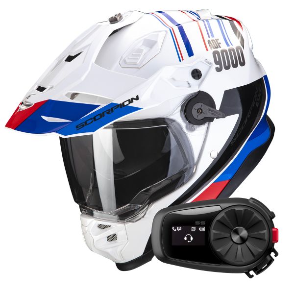 Integrale Scorpion ADF 9000 Air Desert White Blue Red + Kit Bluetooth 5S