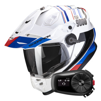 Casque Integrale Scorpion ADF 9000 Air Desert White Blue Red + Kit Bluetooth 5S Solo Casque Integrale Scorpion ADF 9000 Air Desert White Blue Red + Kit Bluetooth 5S Solo