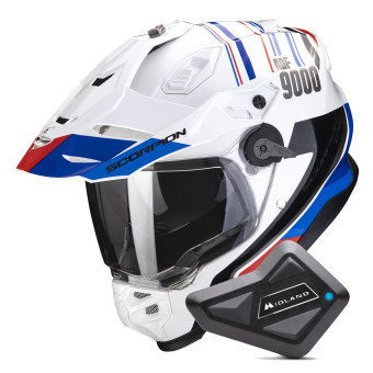 Casque Integrale Scorpion ADF 9000 Air Desert White Blue Red + Kit Bluetooth BT Mini Casque Integrale Scorpion ADF 9000 Air Desert White Blue Red + Kit Bluetooth BT Mini