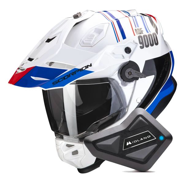 Integrale Scorpion ADF 9000 Air Desert White Blue Red + Kit Bluetooth BT Mini