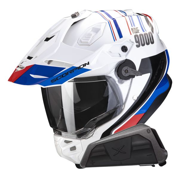 Integrale Scorpion ADF 9000 Air Desert White Blue Red + Kit bluetooth Exo-Com Link-1